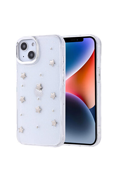 UnDePlus Apple iPhone 13 Kılıf Kabartmalı Kelebek-Kiraz-Çiçek Dizayn Şeffaf Kutup Kapak