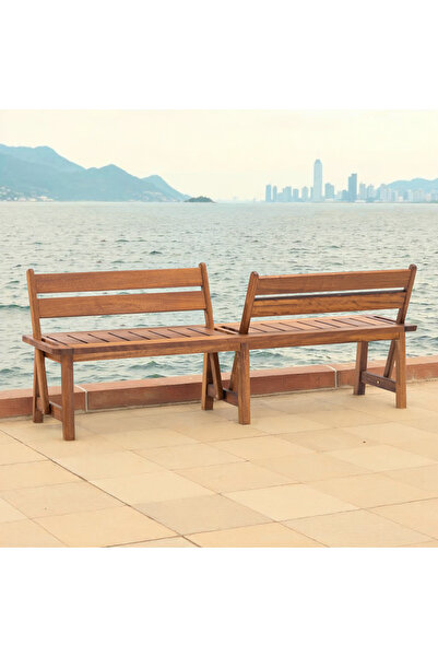 Root Art Ultra 200cm Iroko Ahşap Hareketli Sırtlı Bahçe-Park Bank