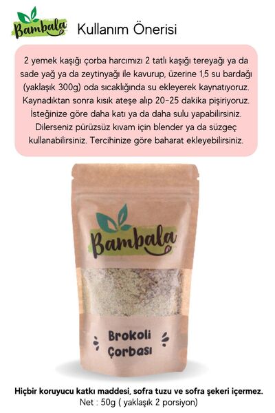 Bambala Haftalık 3'lü Çorba Paketi ( 3x50g)Brokoli, Kereviz ve Bezelye çorbası