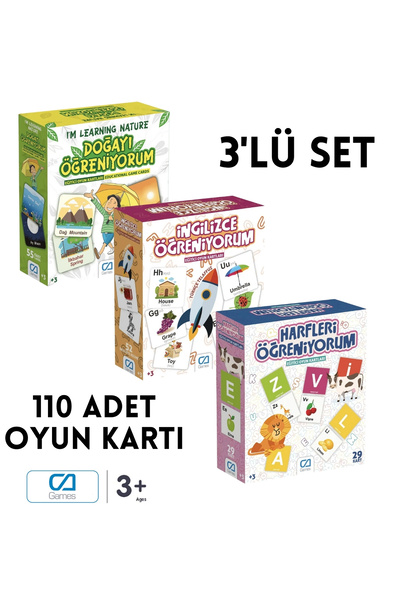 CA Games (3'LÜ SET)  Doğayı-İngilizceyi-Harfleri Öğreniyorum Toplam 100 Kartl...
