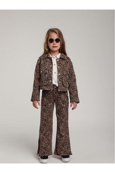Zekids Girl's Lycra Leopard Slit Flared Trousers