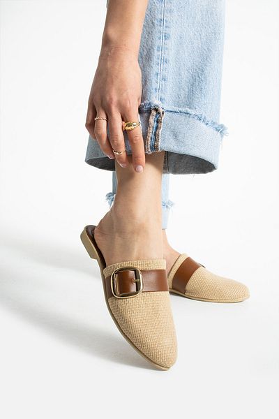 Moda Devrin Γυναικείες παντόφλες με κλειστή πόρπη από γιούτα Tan Παντόφλες για το σπίτι και το εξωτερικό