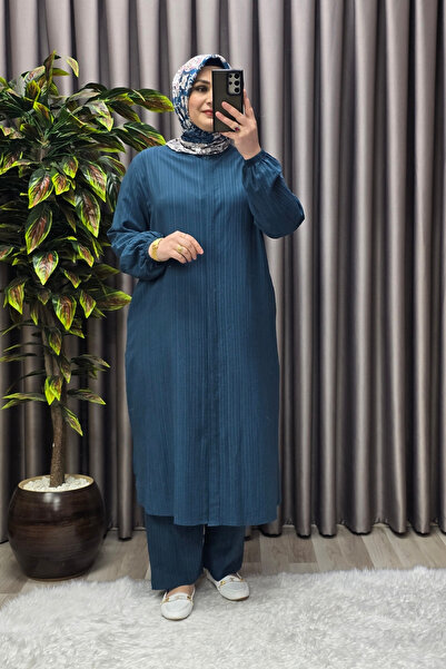 Elmas Tesettür Kadın Tesettür Giyim Büyük Beden Gofre İkili Takım