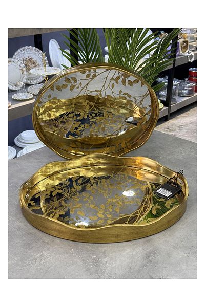 Doğudeko Polyurethane Luxe Acar 2 Li Mirrored Tray Oval V6