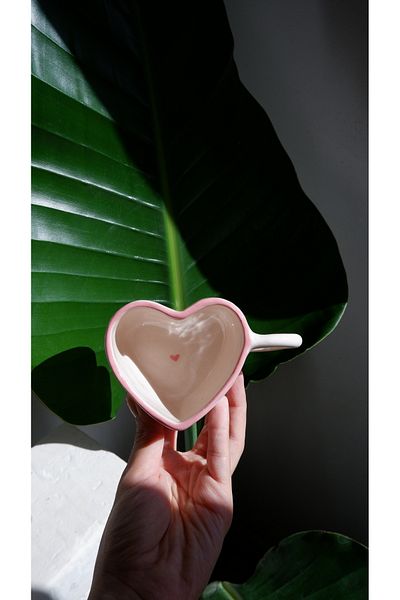 Maui Handmade ceramic heart pink mug, ceramic pinterest mug, ceramic heart cup