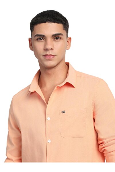 The Bear House قميص رجالي من القطن بقصّة عادية، برتقالي اللون، بأكمام طويلة، ...