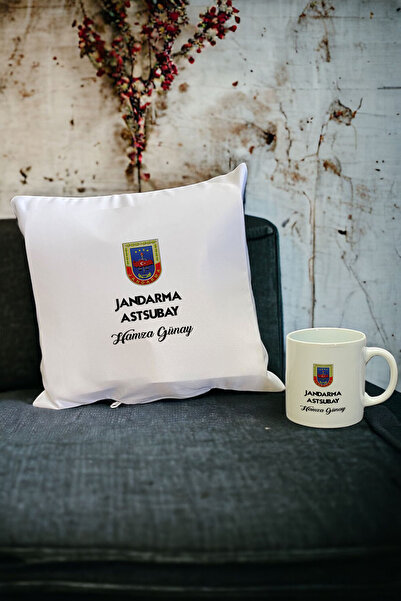 Hediyelen Jandarma Astsubat Kupa Bardak ve Yastık Set