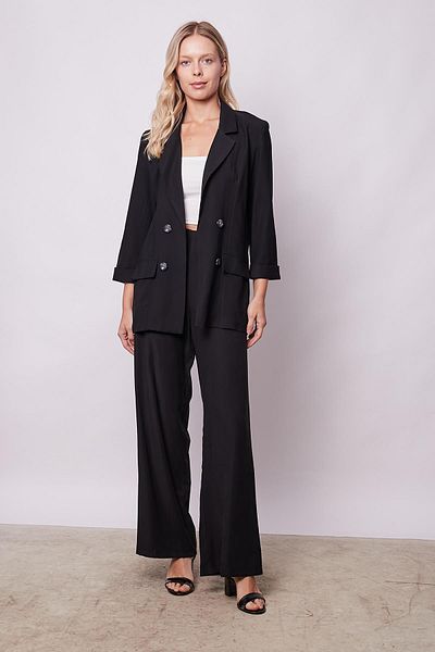 Jument Дамско сако Oversize, черно, с яка от текстуриран модал и джоб с капак
