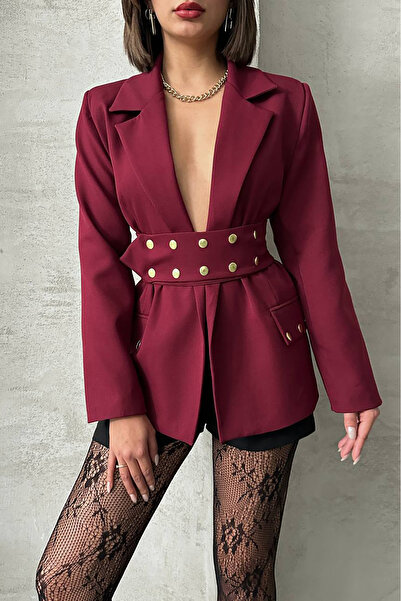 Neşeli Butik Women's Design Snap Button Detailed Blazer Jacket Nbg079