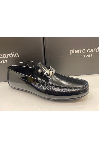 Pierre Cardin Ανδρικές μπαλαρίνες από γνήσιο δέρμα μαύρο λουστρίνι με αξεσουάρ
