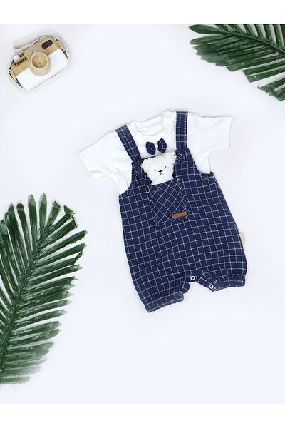 İLKE TEKSTİL Baby Boy 2-Piece Salopet Jumpsuit Set with Teddy Bear