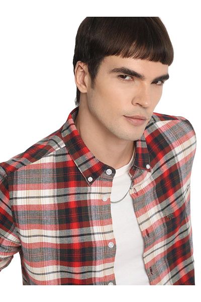 The Bear House Men's Regular Fit Cotton Shirt Check Pattern Long Sleeves Casual & Formal Soft Fabric