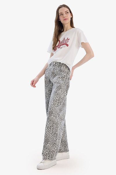 DeFacto Baggy Fit Gabardine Trousers High Waist Leopard Pattern Standard Size D8149Ax25Sp