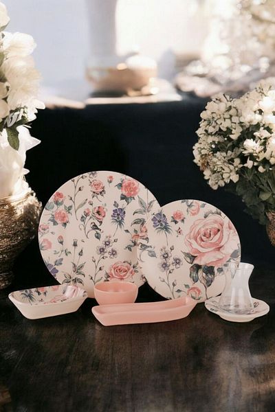 Keramika 19 Piece Rose Patterned Breakfast Set