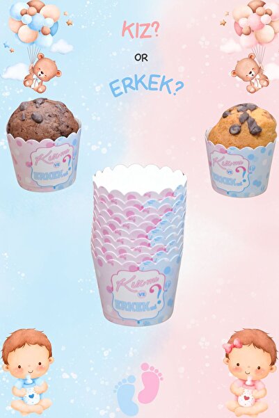 Larenya Kız Mı Erkek Mi Yazılı & Cinsiyet Partisi & Cupcake Kalıbı & Kek Kapsülü & 25'li Kek Kalıbı