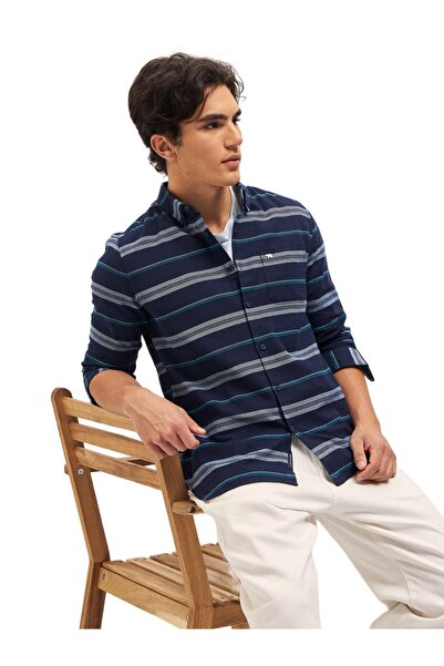 The Bear House قميص قطني للرجال، مقاس عادي، أكمام طويلة، ملابس رسمية وغير رسمية