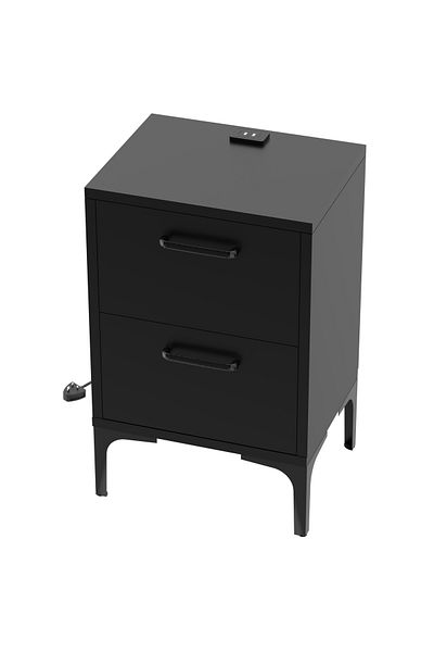 Mahmayi Modern Side Table with USB A/C Ports, Soft-Close Drawers, Easy Assembly - Black