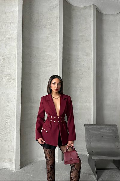 Neşeli Butik jachetă blazer cu detaliu snap de design pentru femei NBG079