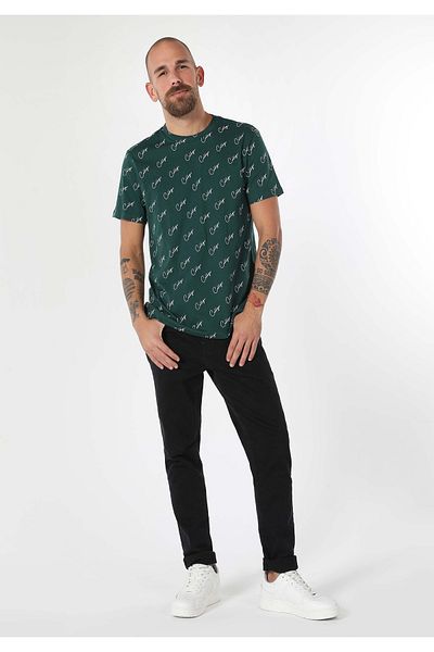 Colin's Regular Fit Round Neck Printed Men's Green Short Sleeve T-Shirt