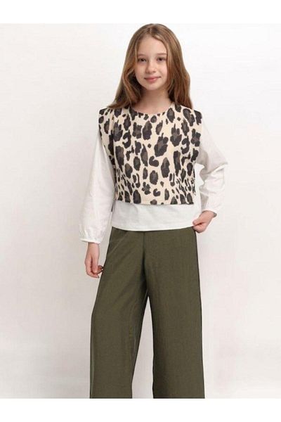 Zekids Girl's Leopard Blouse Trousers Set
