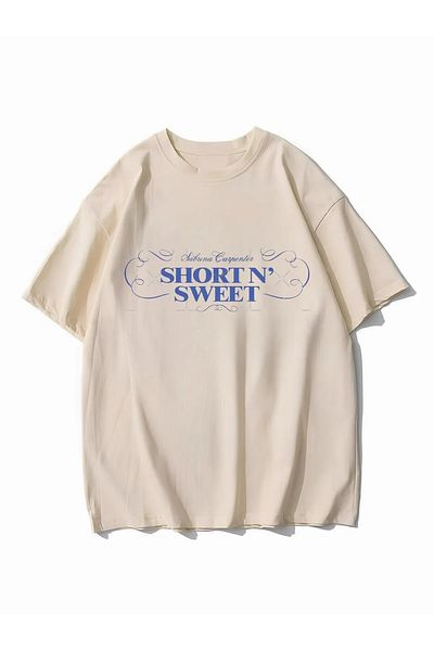 weywot Sabrina Carpenter Short N' Sweet Tour Front/Back Printed Oversize Beige T-Shirt