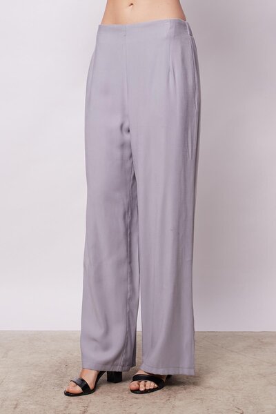 Jument Women's Gris Palazzo Pants Silky Textured Modal High Waist with Pockets
