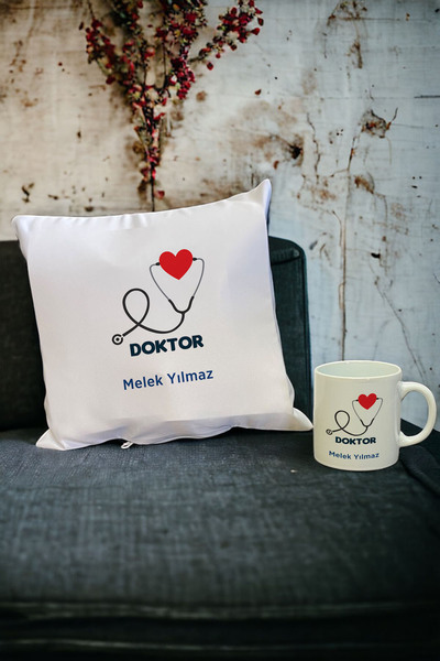 Hediyelen Doktora Hediye Kupa Bardak ve Yastık Set 004