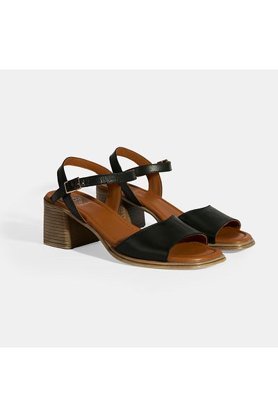 Desa Black Women's Leather Sandals with Buckle Detail