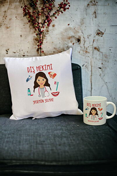 Hediyelen Diş Hekimine Hediye Kupa Bardak ve Yastık Set 001