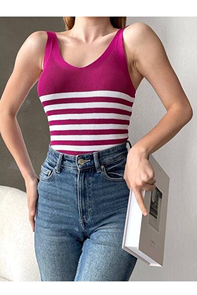 bayansepeti Трикотажна блуза з лінійним візерунком 0305