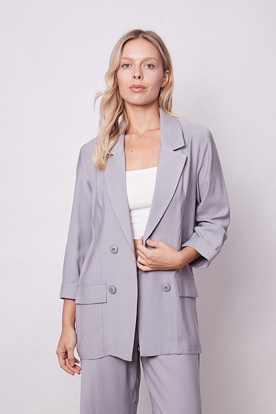 Jument Γκρι Oversize Casual Blazer - Γυναικείο μεταξένιο υφασμάτινο γιακά με μοντάλ με τσέπες