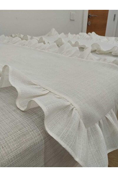 AHSERHOME Krem Simli Gardenya Keten Runner 40x100