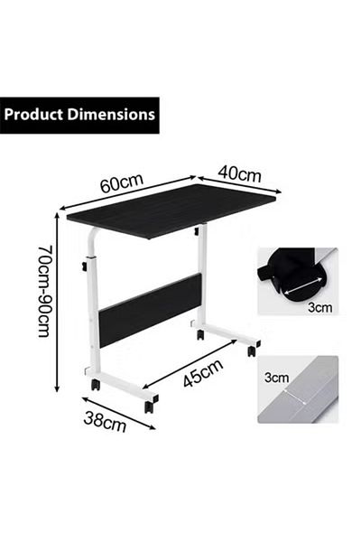 Taimi Side Table with Wheels Adjustable Height Laptop Table For Sofa, and Living Room 60X40CM-Black
