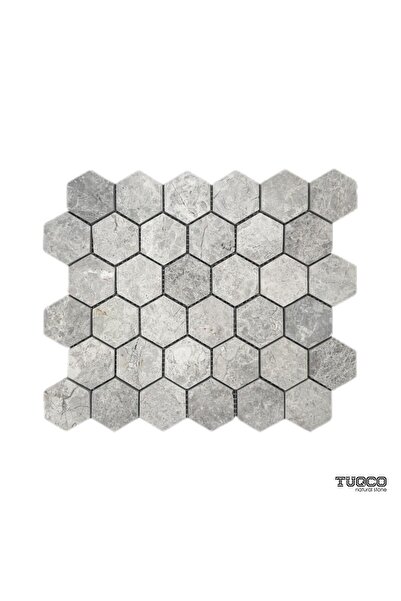 TUQCO Doğal Taş 2’’ Hexagon Tundra Gri Cilalı Mermer Mozaik