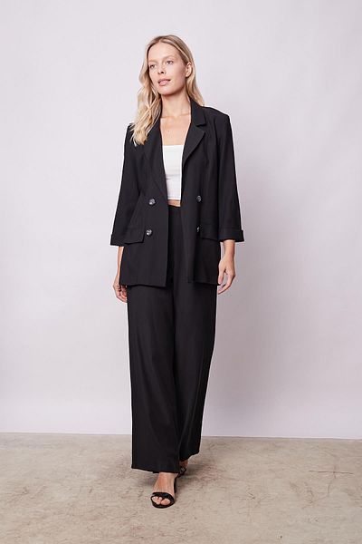 Jument Дамско сако Oversize, черно, с яка от текстуриран модал и джоб с капак