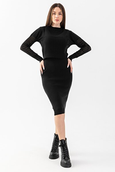 Irmak Kerekli Set de pulovere și rochii din tricotaje negre - 11240