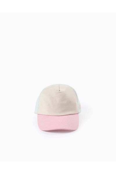Ziddy Twill Colourblock Cap for Girls, Pink/Blue/Beige