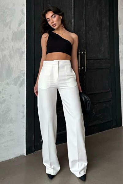 Madmext Ekru Yüksek Bel Kumaş Pantolon MG2284