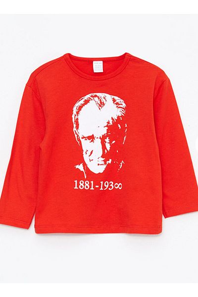 LC Waikiki LCW Kids Crew Neck Ataturk Printed Long Sleeve Cotton Unisex Kids T-Shirt