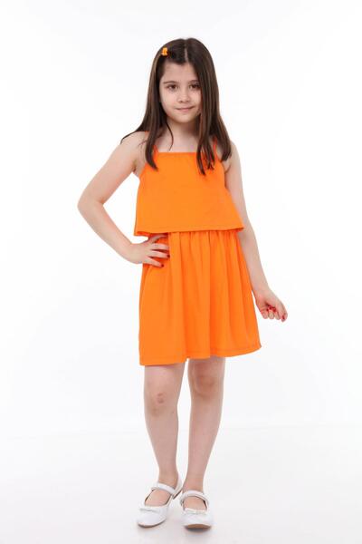 Neslice in İstanbul Girl's Orange Double-Layer Strap Dress