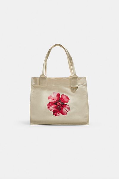 Stradivarius Canvas shopper bag with flower