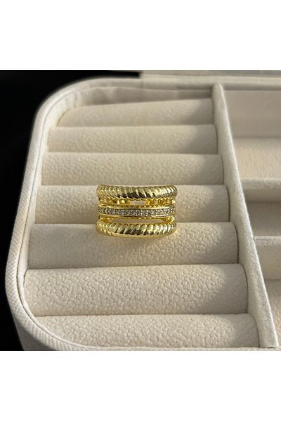 Zeyn Jewelled Adjustable Gold Steel Ring