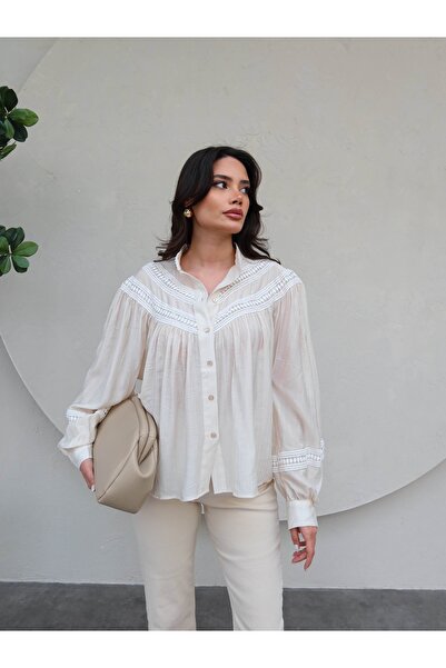 ESRAHELVACI Dantel Detaylı Oversize Gömlek