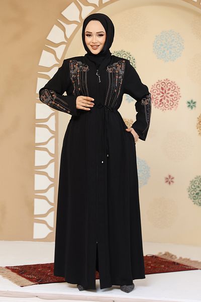 Neva Style Black Hijab Abaya 45302S