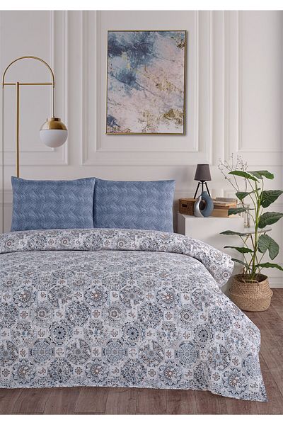 Evim Set Pique Dublu Soren 200x230 Cm Leslie Indigo Bej Deschis