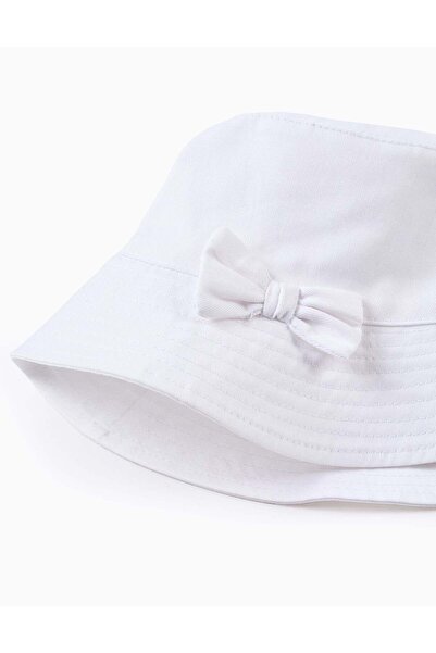 Ziddy Twill Hat Hat with Bow for Babies and Girls, White