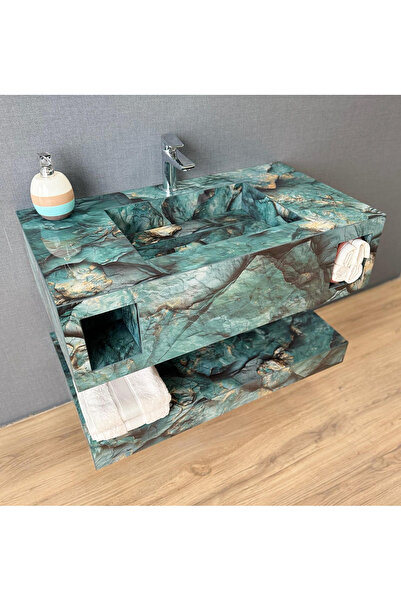 Akay Dizayn Porselen Banyo Lavabosu - Yeşil L03 - 80cm