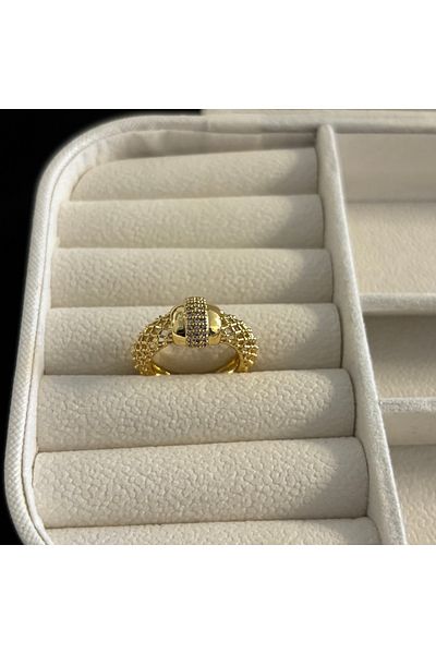 Zeyn Baguette Model Adjustable Gold Steel Ring