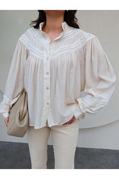 ESRAHELVACI Dantel Detaylı Oversize Gömlek