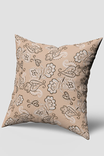 EsnafAli Cream Ethnic Floral Patterned Throw Pillow Cover